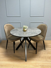 Стол обеденный Kenner RR900 черный/керамика мрамор серый глянец
