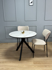 Стол обеденный Kenner RR900 черный/керамика мрамор белый глянец 